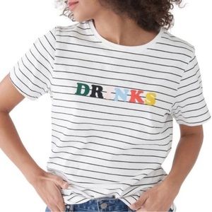 Ban.Do Multicolor Drinks Black and White Striped Short Sleeve T Shirt